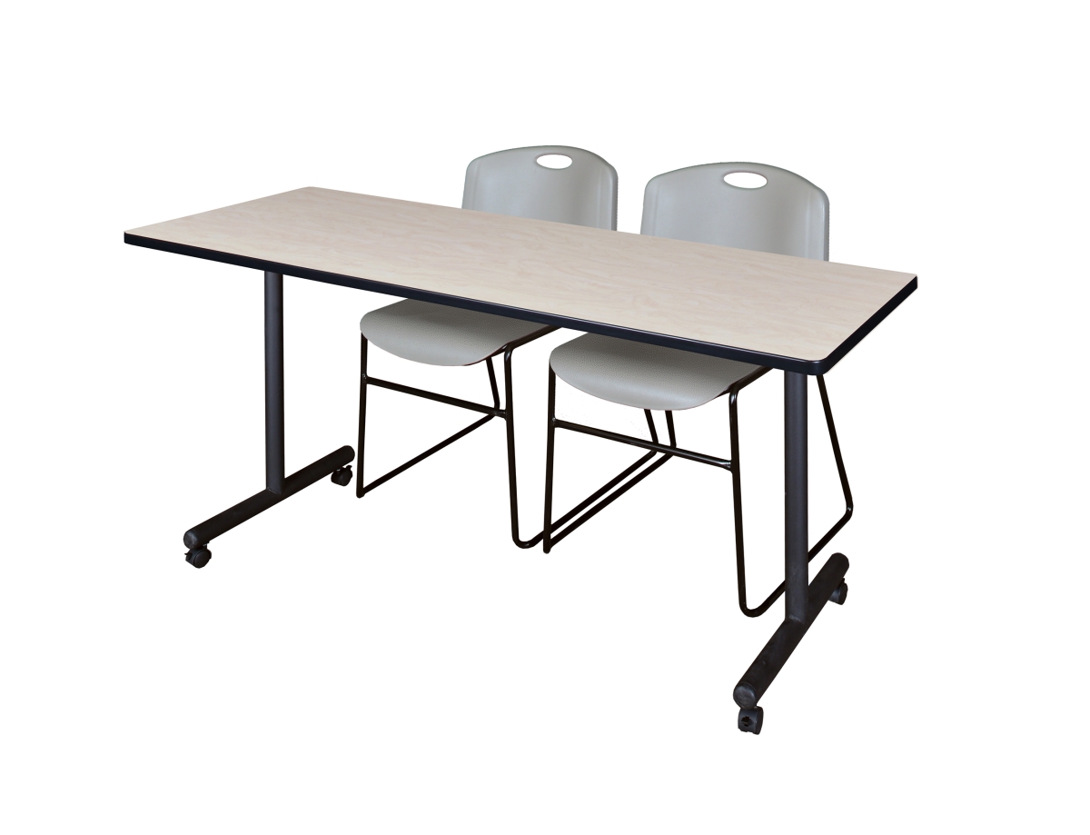 72 x 24 in. Kobe Mobile Training Table, Maple & 2 in. Zeng Stack Chairs - Grey