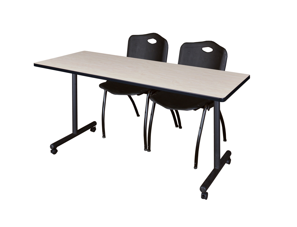 72 x 24 in. Kobe Mobile Training Table, Maple & 2 in. M Stack Chairs - Black
