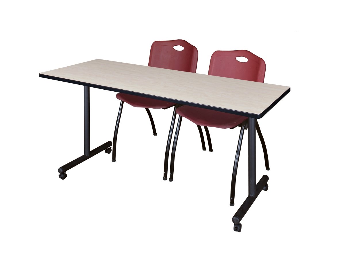 MKTRCC7224PL47BY 72 x 24 in. Kobe Mobile Training Table, Maple & 2 in. M Stack Chairs - Burgundy -  Regency