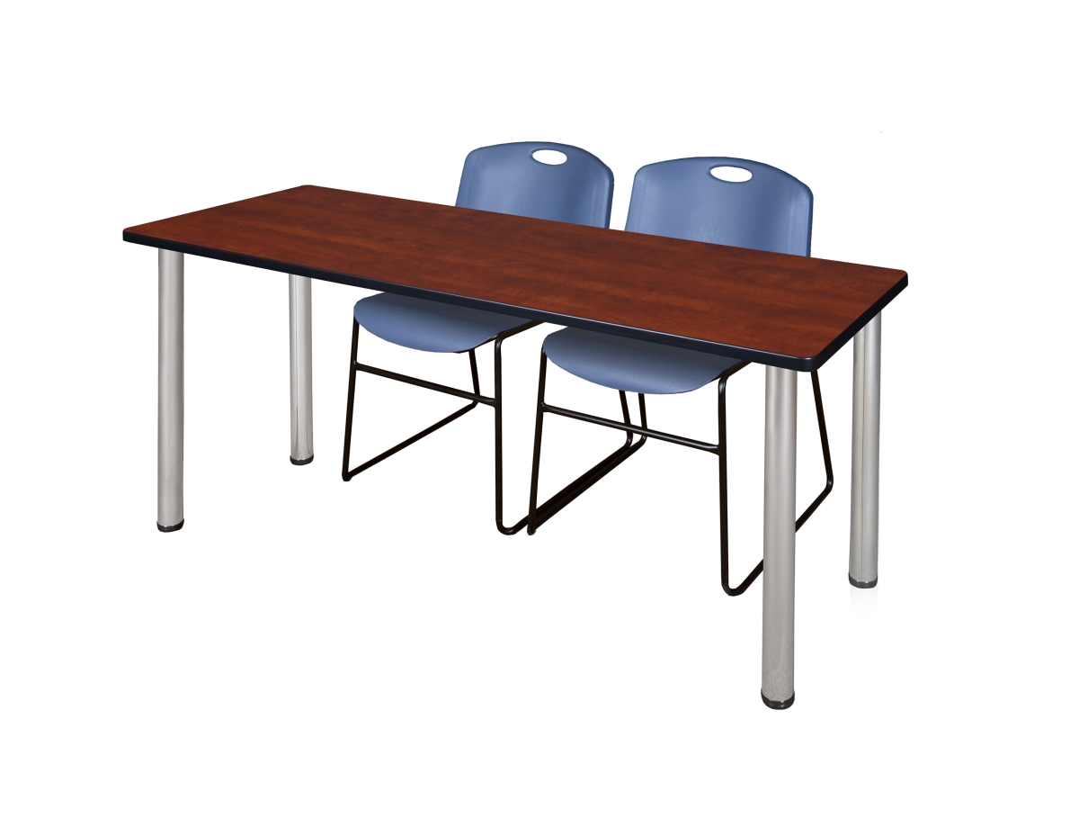 60 x 24 in. Kee Training Table, Cherry & Chrome & 2 in. Zeng Stack Chairs - Blue