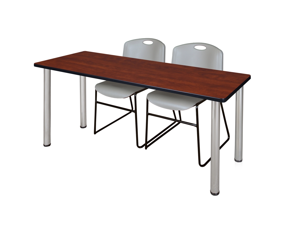 60 x 24 in. Kee Training Table, Cherry & Chrome & 2 in. Zeng Stack Chairs - Grey