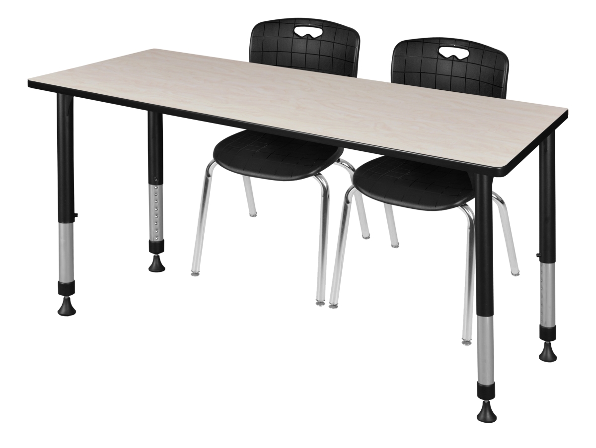 72 x 30 in. Kee Height Adjustable Classroom Table, Maple & 2 Andy 18 in. Stack Chairs - Black