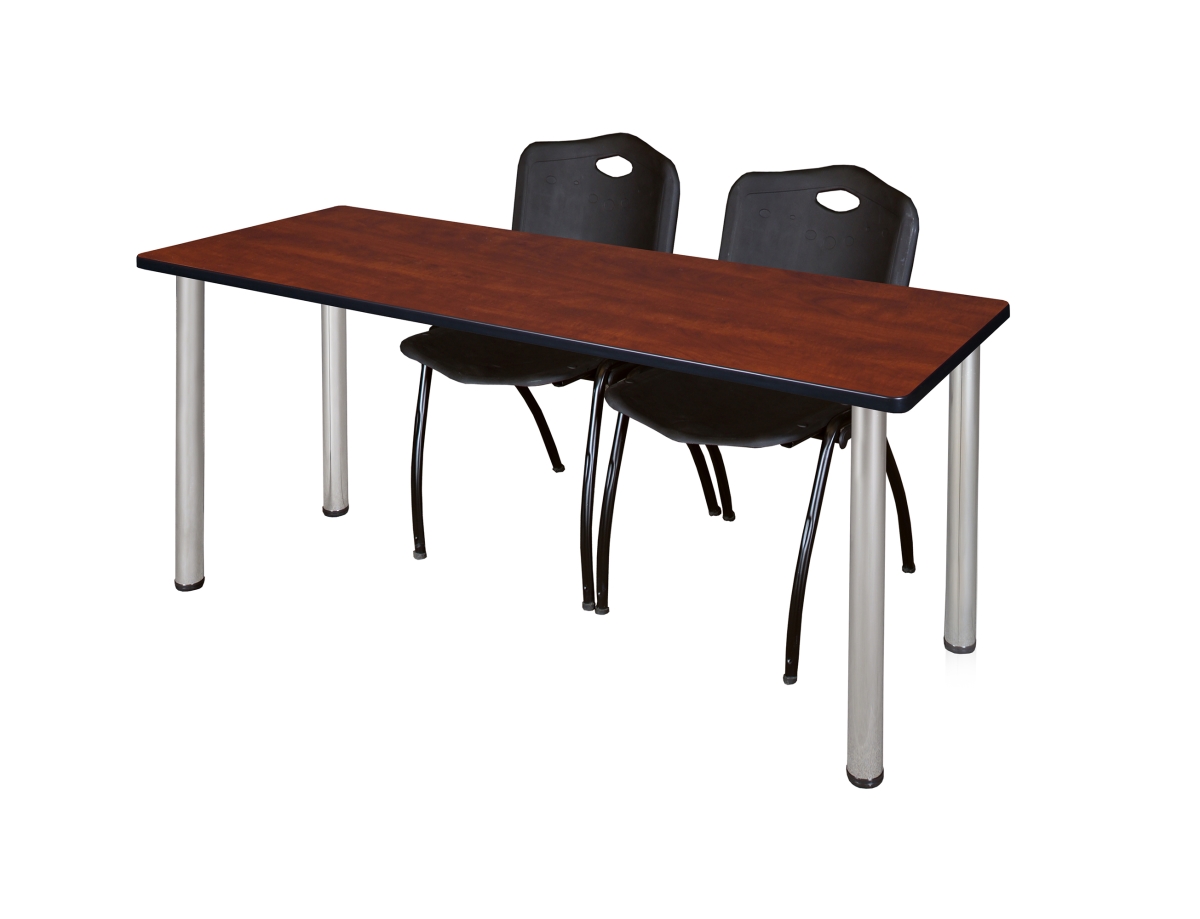 60 x 24 in. Kee Training Table, Cherry & Chrome & 2 in. M Stack Chairs - Black