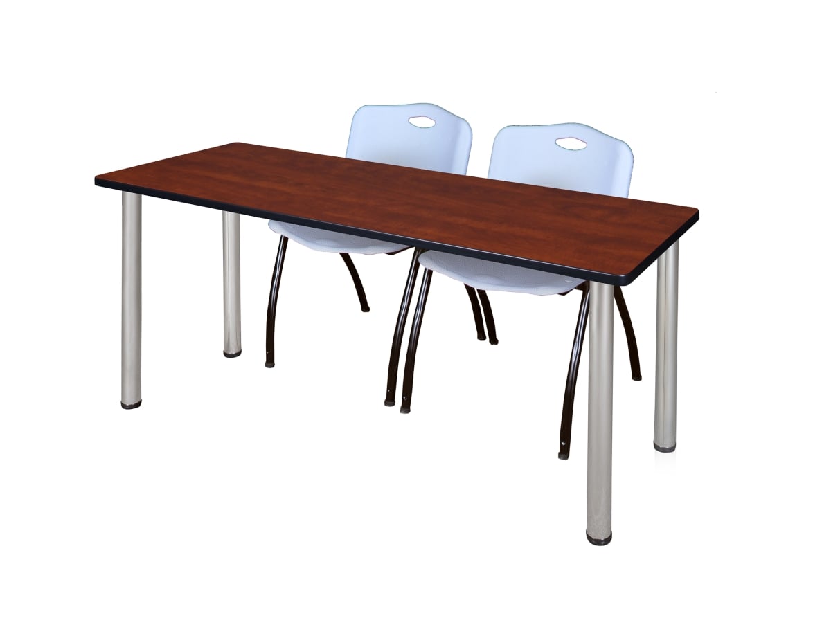 60 x 24 in. Kee Training Table, Cherry & Chrome & 2 in. M Stack Chairs - Grey