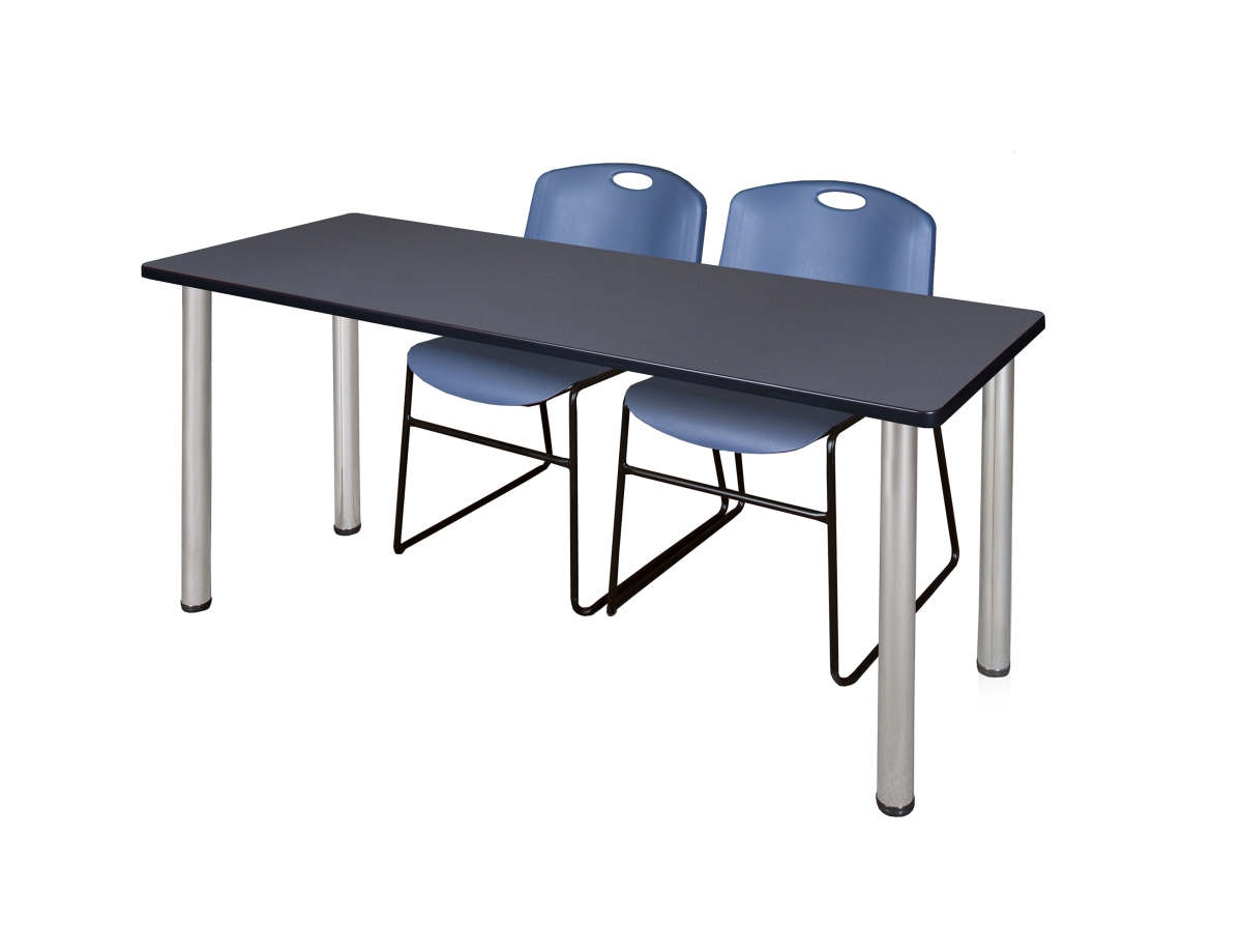 66 x 24 in. Kee Training Table, Grey & Chrome & 2 in. Zeng Stack Chairs - Blue