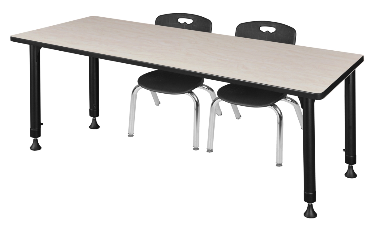 72 x 30 in. Kee Height Adjustable Classroom Table, Maple & 2 Andy 12 in. Stack Chairs - Black