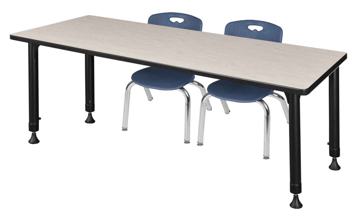 72 x 30 in. Kee Height Adjustable Classroom Table, Maple & 2 Andy 12 in. Stack Chairs - Navy Blue