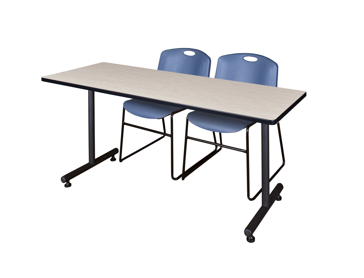 MKTRCT7230PL44BE 72 x 30 in. Kobe Training Table, Maple & 2 in. Zeng Stack Chairs - Blue