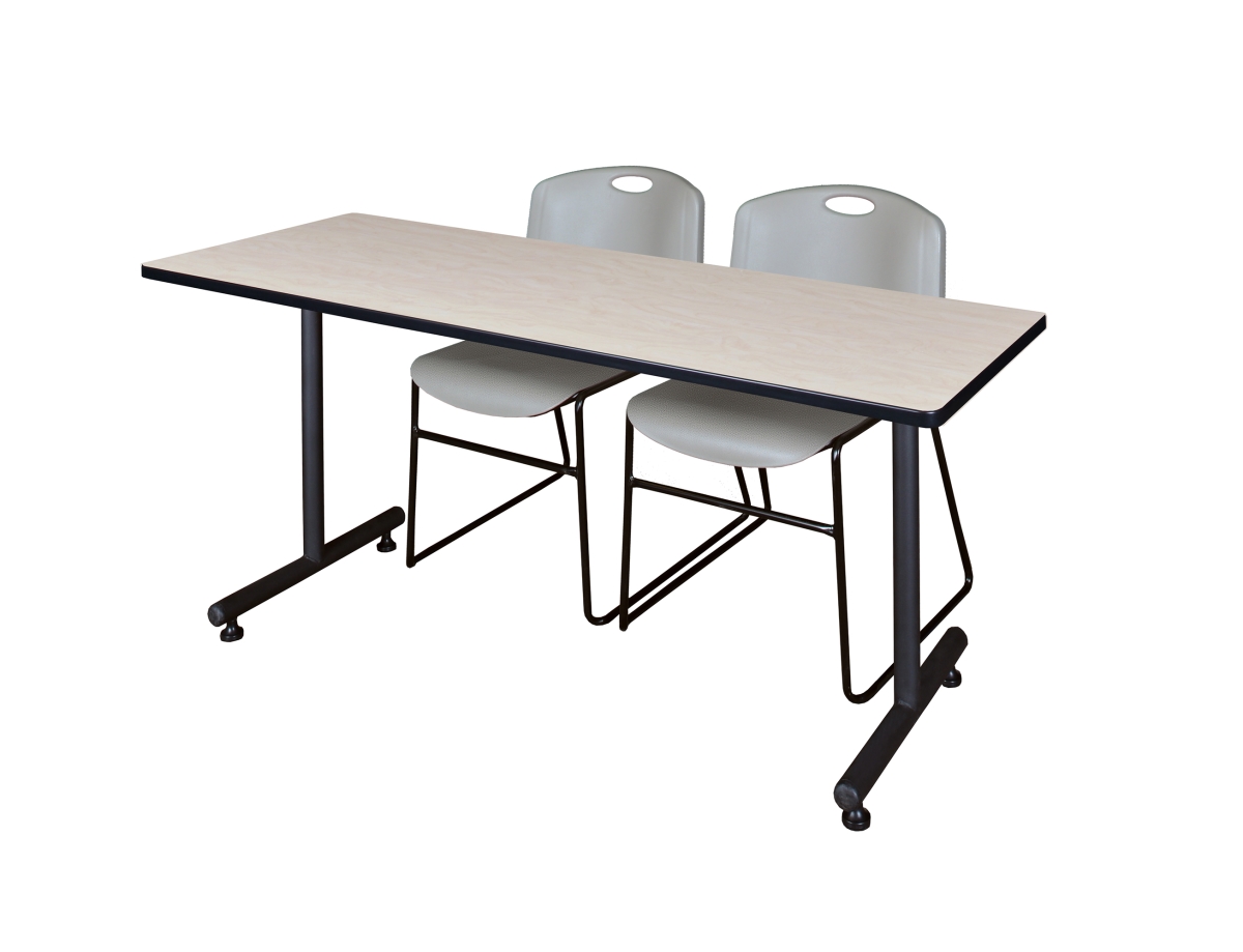 72 x 30 in. Kobe Training Table, Maple & 2 in. Zeng Stack Chairs - Grey