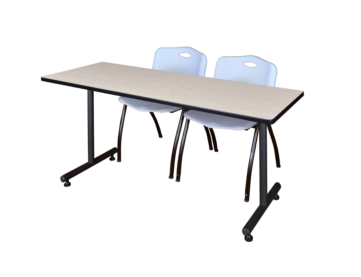 72 x 30 in. Kobe Training Table, Maple & 2 in. M Stack Chairs - Grey
