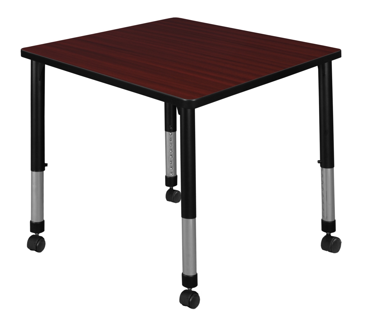 30 in. Kee Square Height Adjustable Moblie Classroom Table, Mahogany