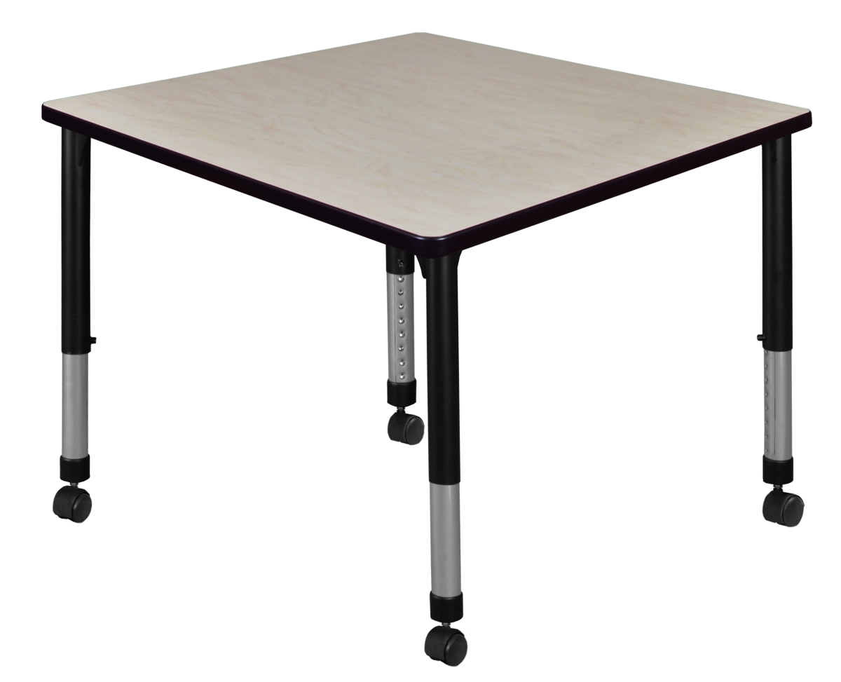 TB4242PLAPCBK 42 in. Kee Square Height Adjustable Mobile Classroom Table, Maple