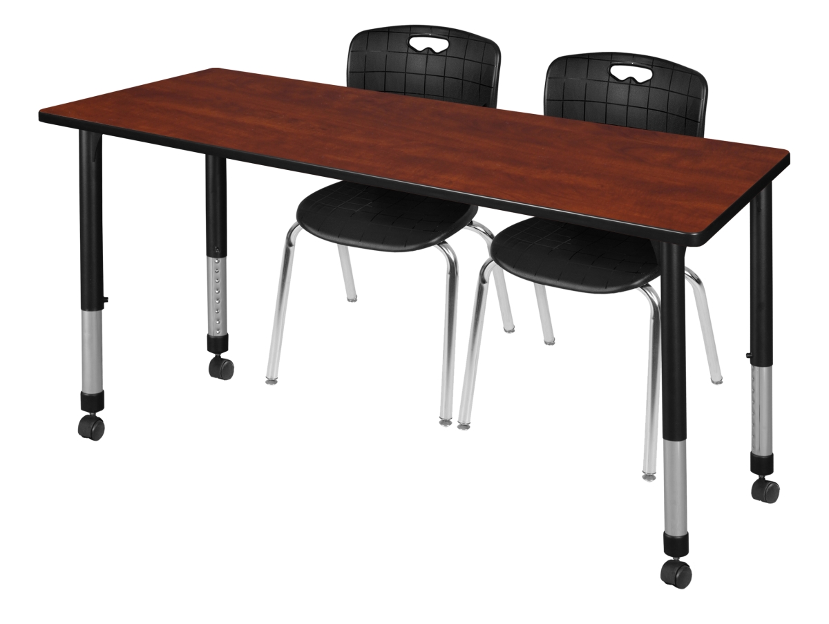 MT6024CHAPCBK40BK 60 x 24 in. Kee Height Adjustable Mobile Classroom Table, Cherry & 2 Andy 18 in. Stack Chairs - Black