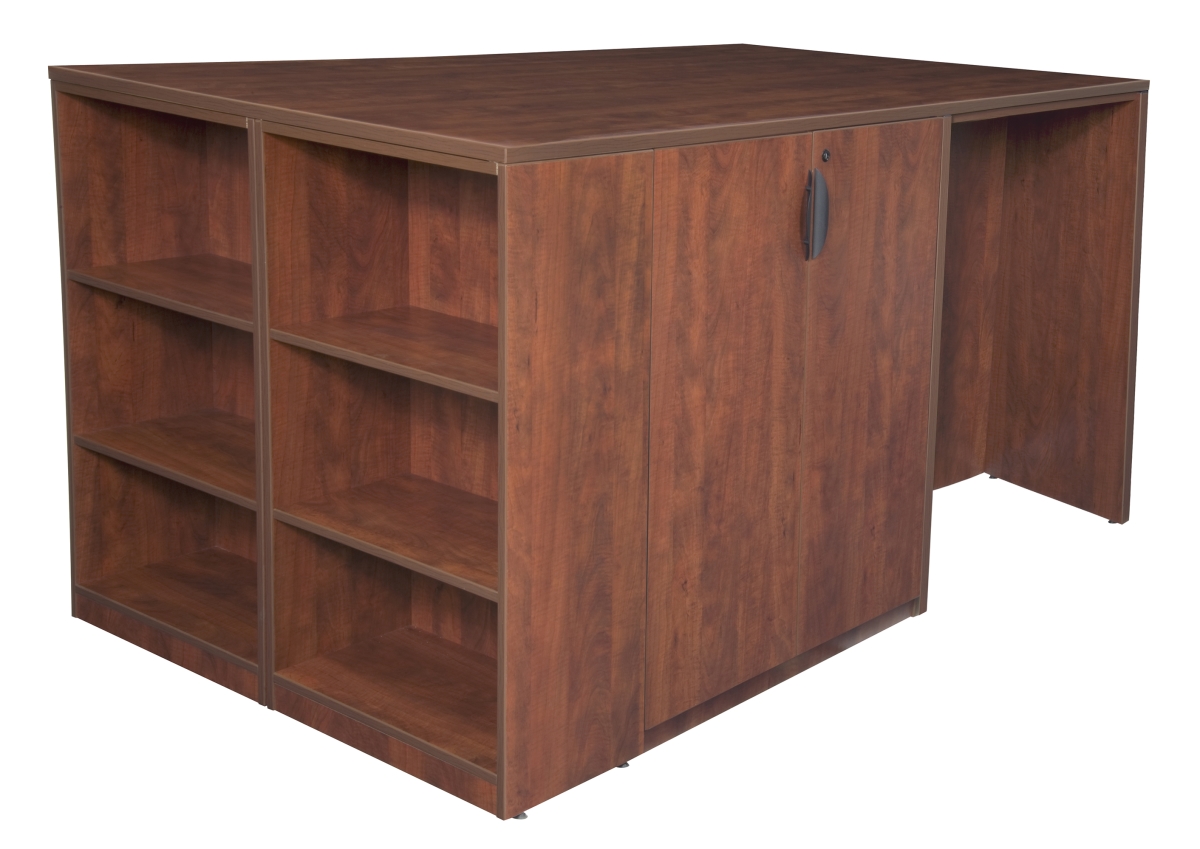 Legacy Stand Up 2 Storage Cabinet & 2 Desk Quad with Bookcase End, Cherry