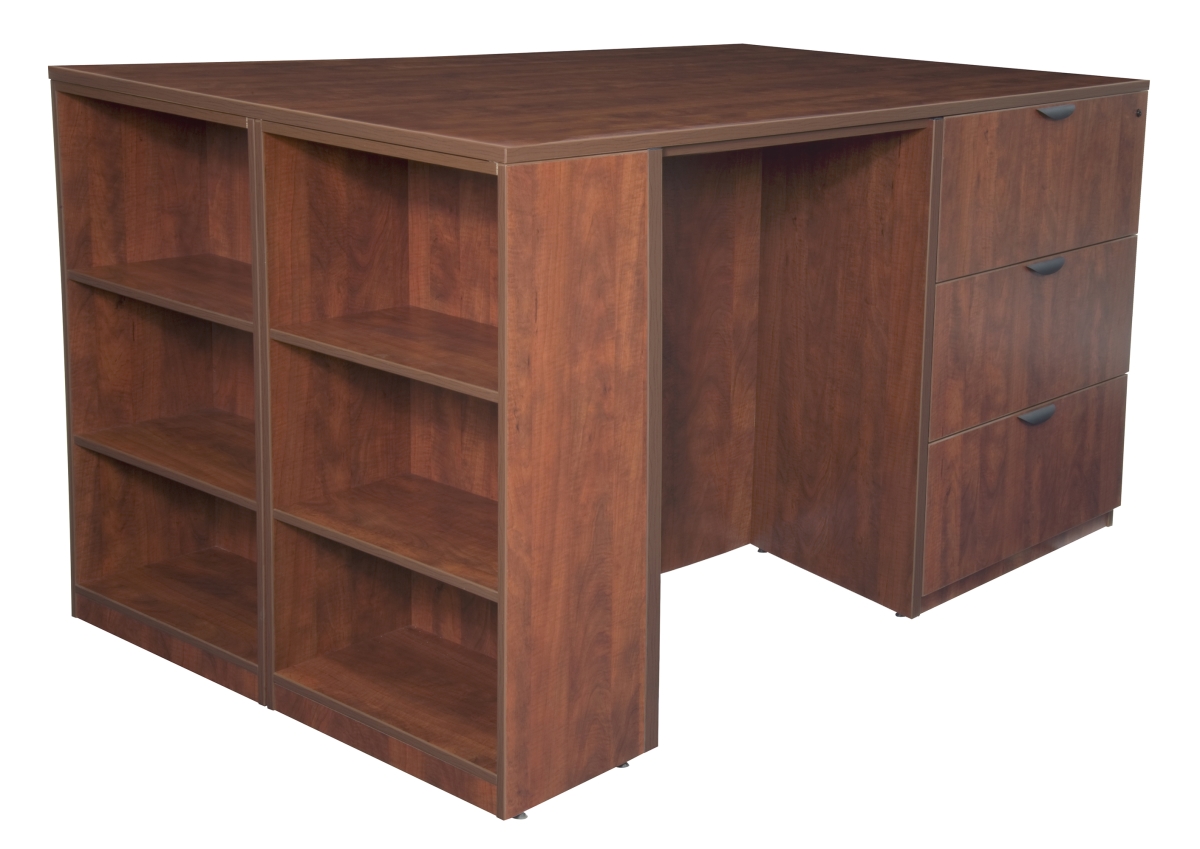 Legacy Stand Up 2 Lateral File & 2 Desk Quad with Bookcase End, Cherry