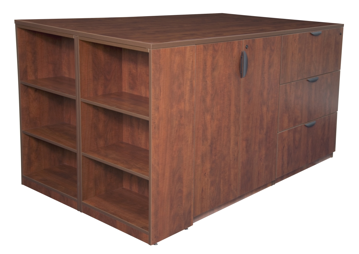 LSLF3SC8546CH Legacy Stand Up Lateral File & 3 Storage Cabinet Quad with Bookcase End, Cherry