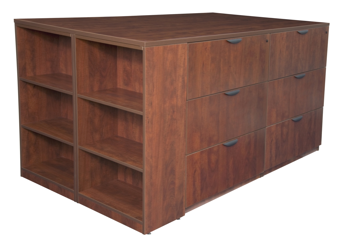 LS2LFSCSD8546CH Legacy Stand Up 2 Lateral File Storage Cabinet & Desk Quad with Bookcase End, Cherry