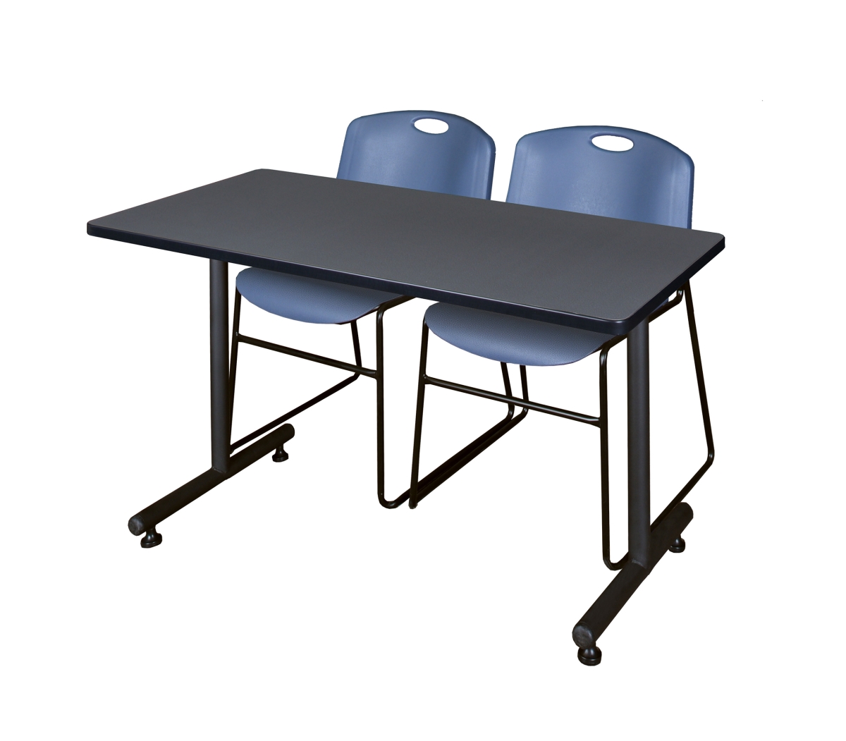 48 x 24 in. Kobe Training Table, Grey & 2 in. Zeng Stack Chairs - Blue