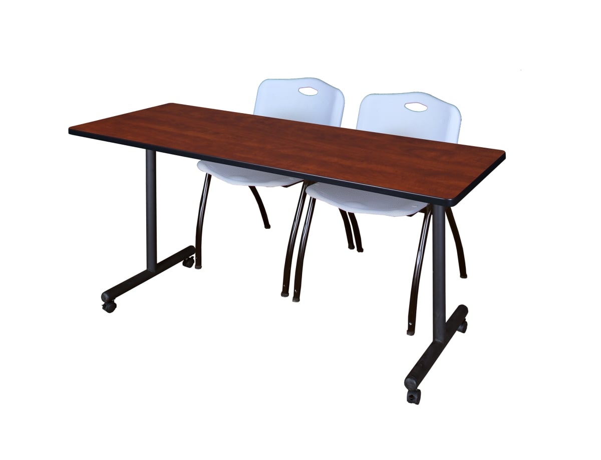 72 x 24 in. Kobe Mobile Training Table, Cherry & 2 in. M Stack Chairs - Grey