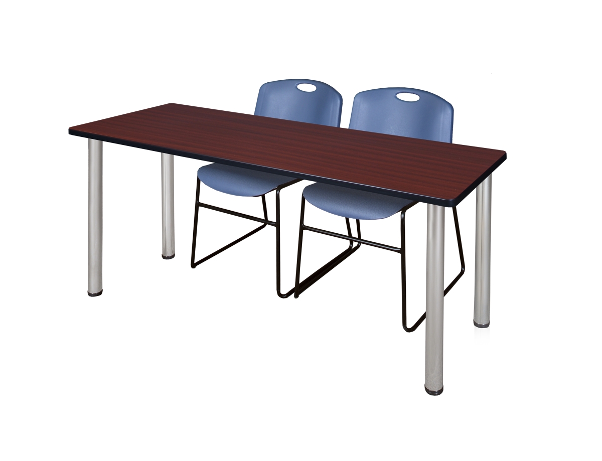 60 x 24 in. Kee Training Table, Mahogany & Chrome & 2 in. Zeng Stack Chairs - Blue