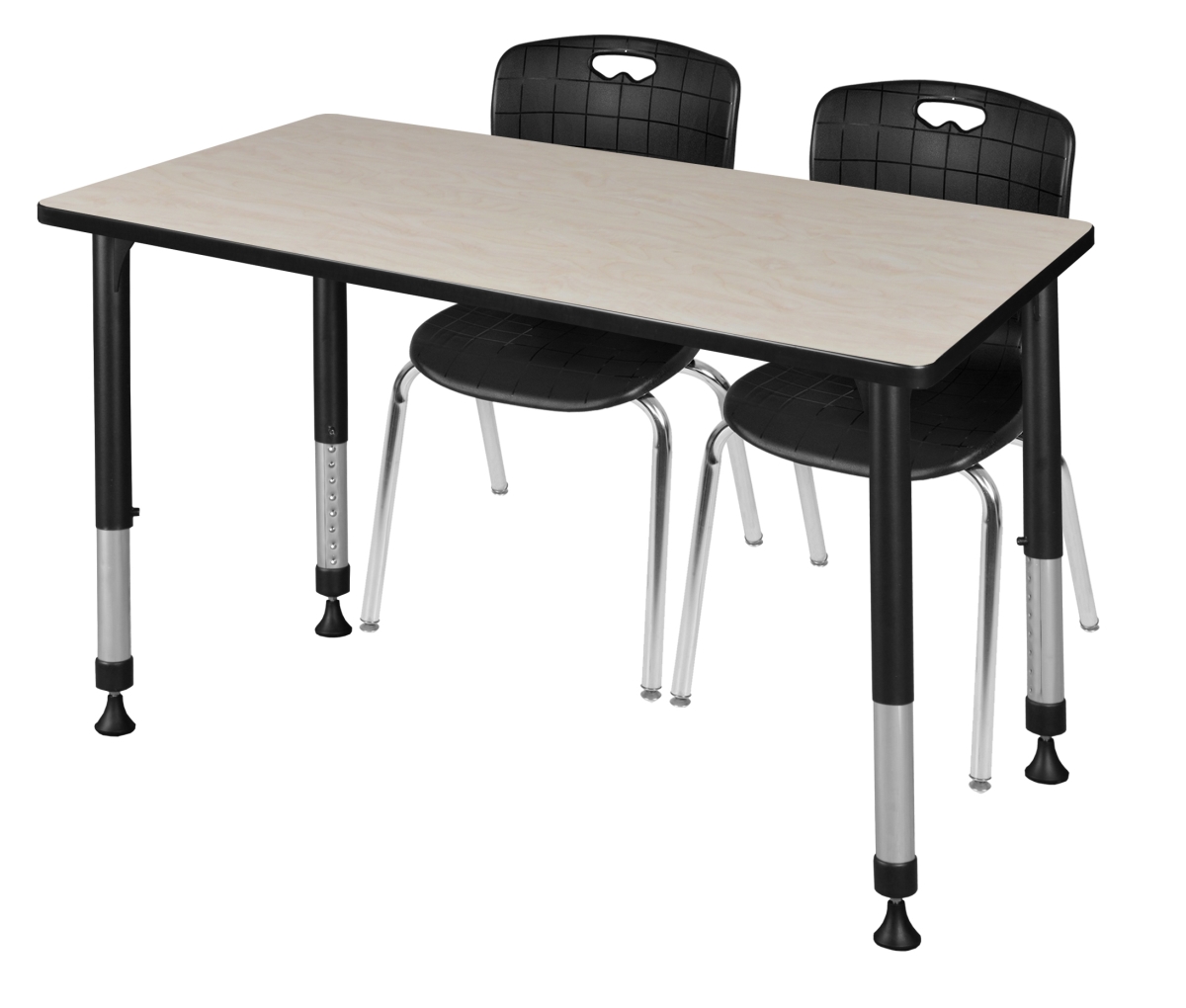 48 x 30 in. Kee Height Adjustable Classroom Table, Maple & 2 Andy 18 in. Stack Chairs - Black