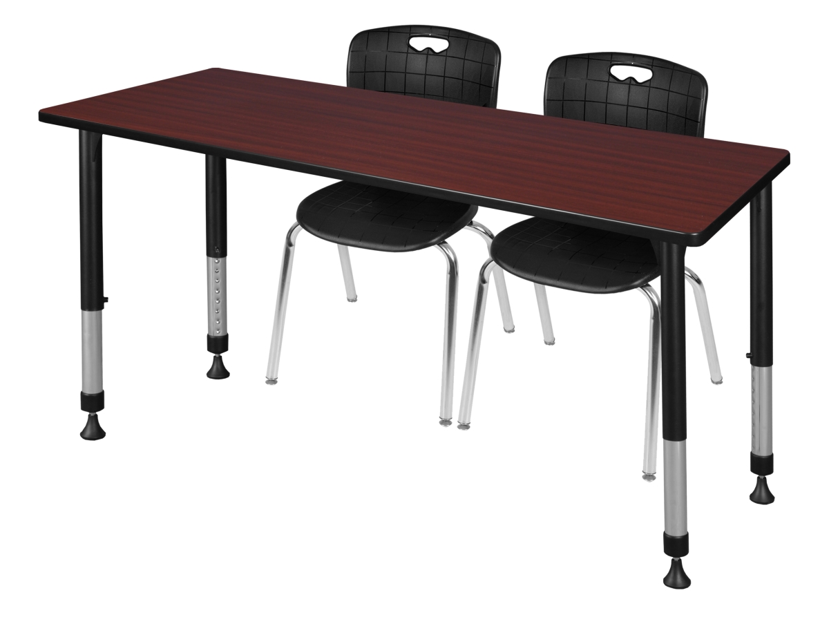 60 x 24 in. Kee Height Adjustable Classroom Table, Mahogany & 2 Andy 18 in. Stack Chairs - Black -  GSI Homestyles, HO3744110