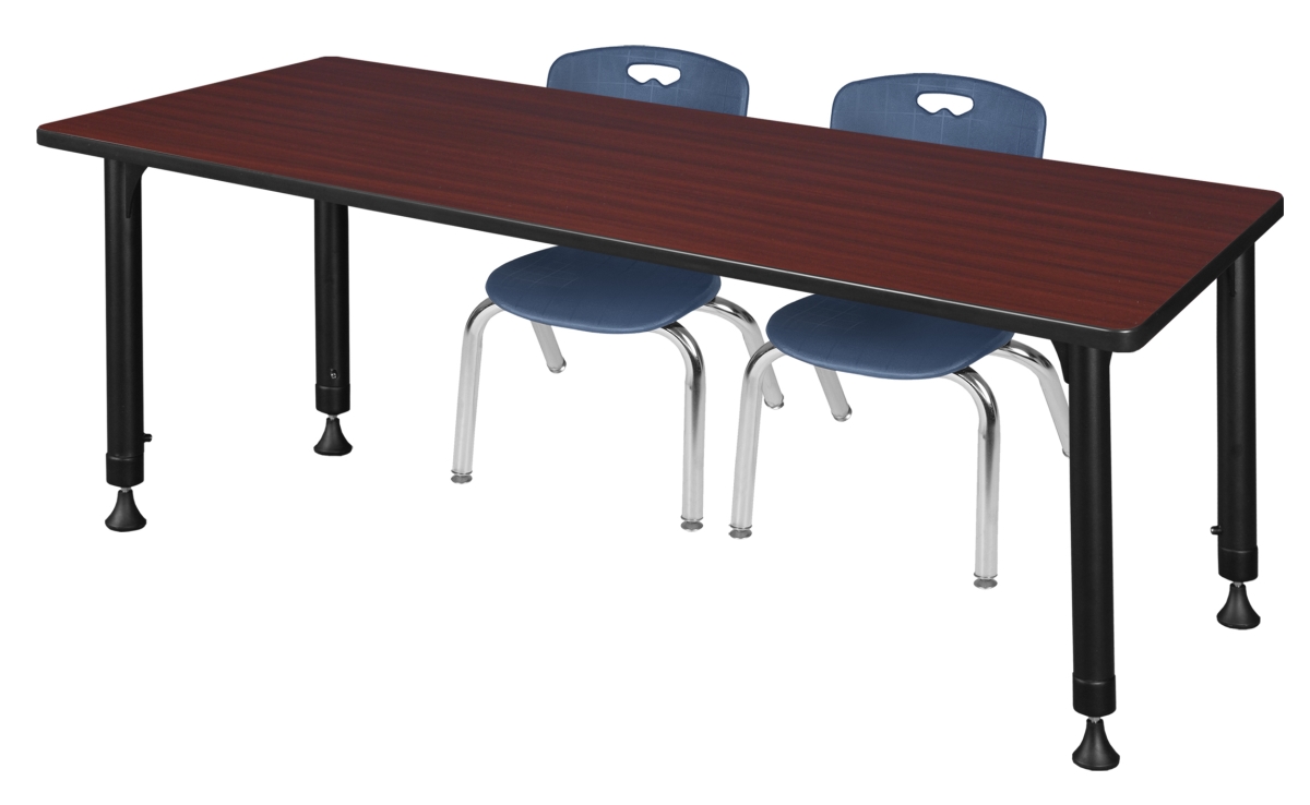 60 x 24 in. Kee Height Adjustable Classroom Table, Mahogany & 2 Andy 12 in. Stack Chairs - Navy Blue -  GSI Homestyles, HO3172522