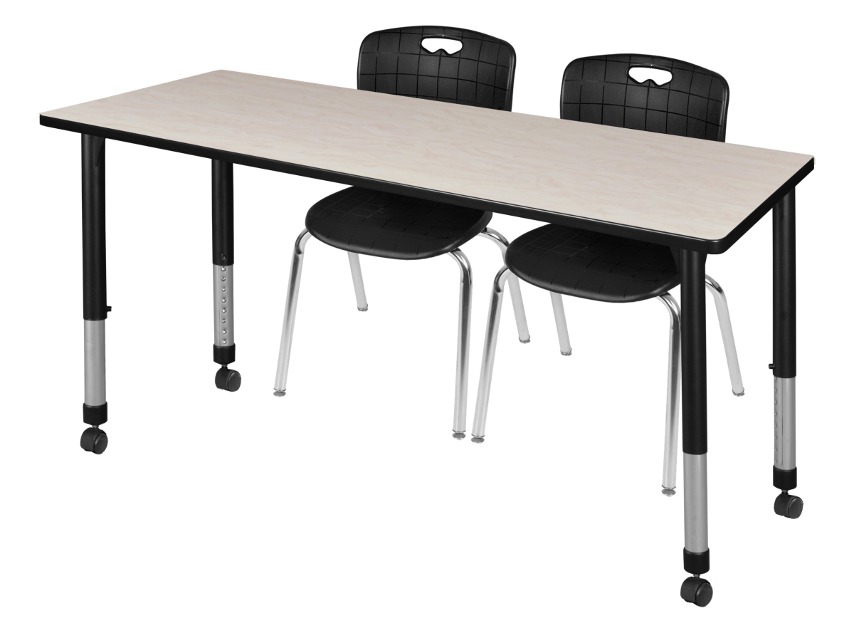 MT6624PLAPCBK40BK 66 x 24 in. Kee Height Adjustable Mobile Classroom Table, Maple & 2 Andy 18 in. Stack Chairs - Black