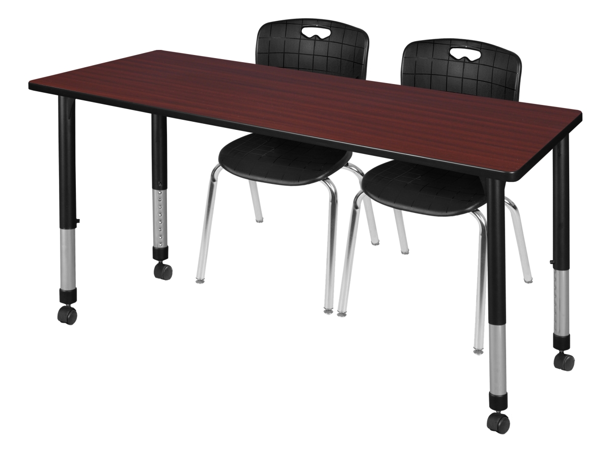 MT6630MHAPCBK40BK 66 x 30 in. Kee Height Adjustable Mobile Classroom Table, Mahogany & 2 Andy 18 in. Stack Chairs - Black