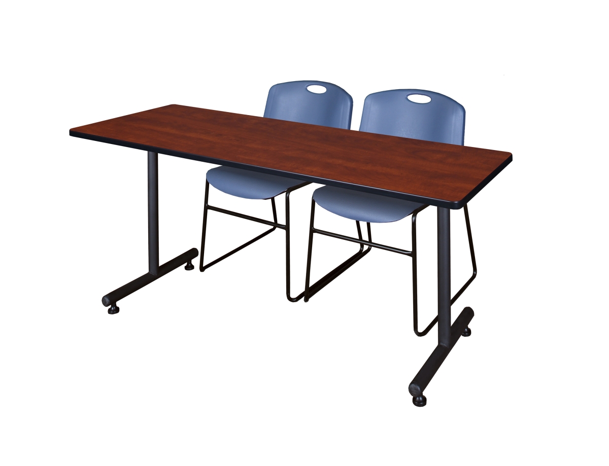 66 x 24 in. Kobe Training Table, Cherry & 2 in. Zeng Stack Chairs - Blue