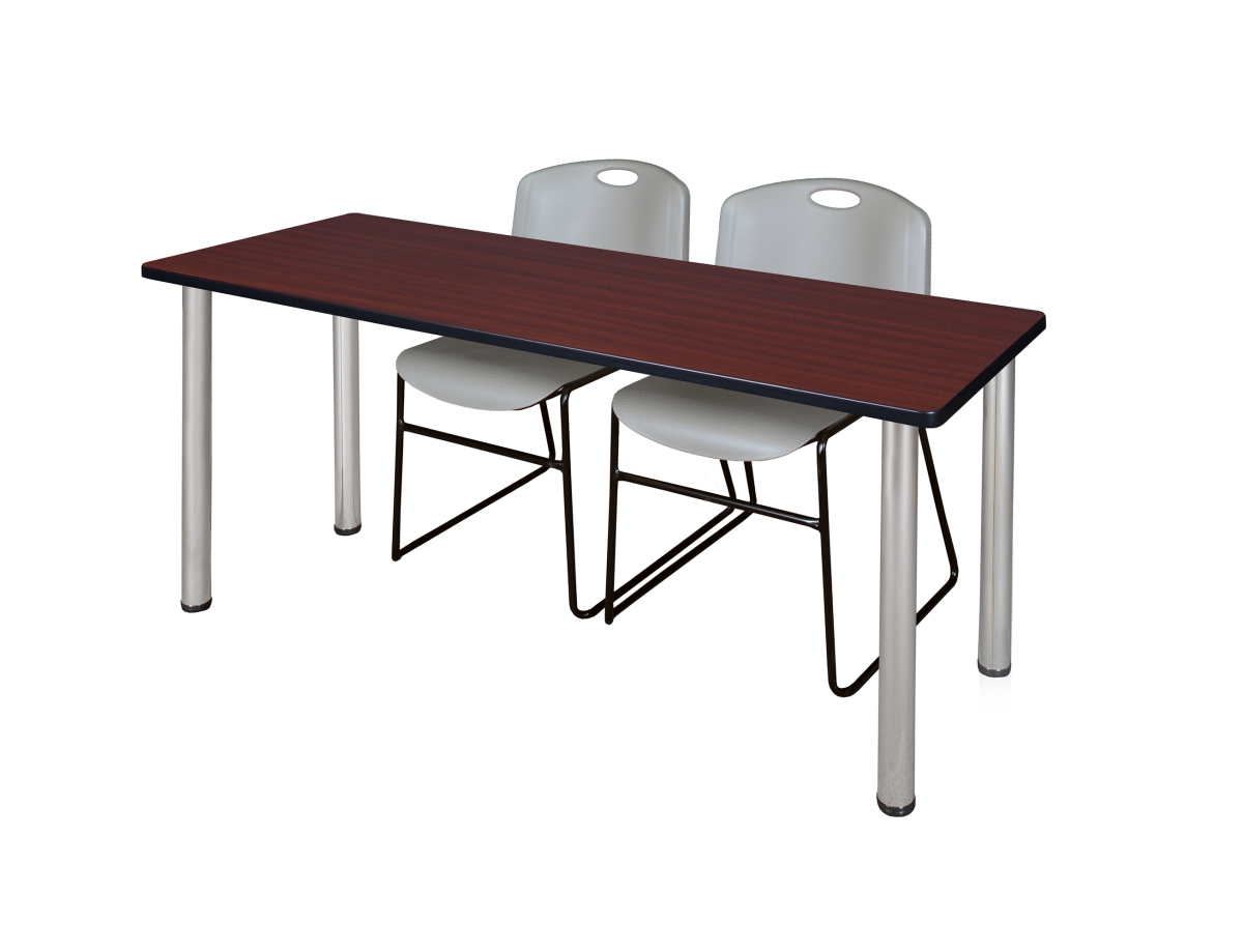 66 x 24 in. Kee Training Table, Mahogany & Chrome & 2 in. Zeng Stack Chairs - Grey
