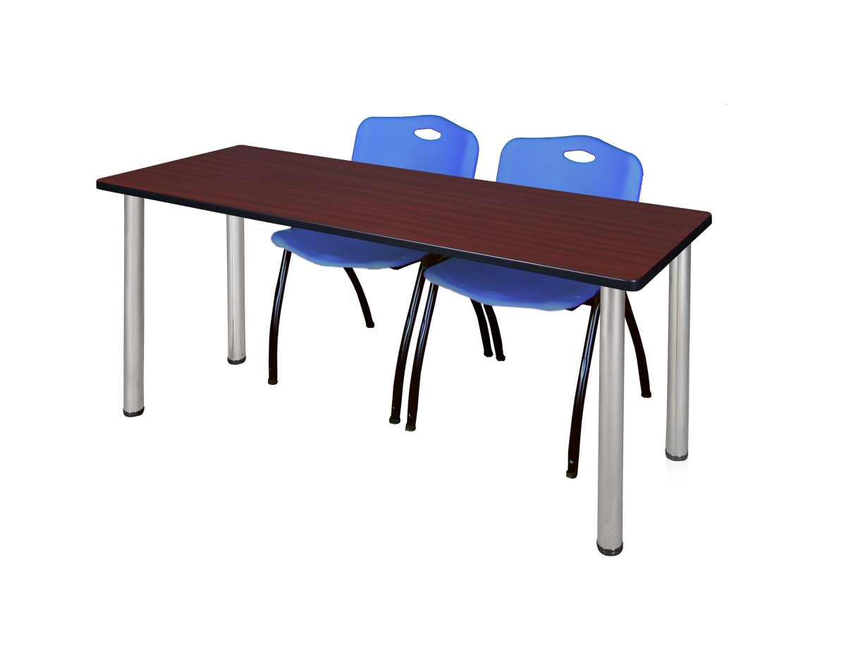 66 x 24 in. Kee Training Table, Mahogany & Chrome & 2 in. M Stack Chairs - Blue