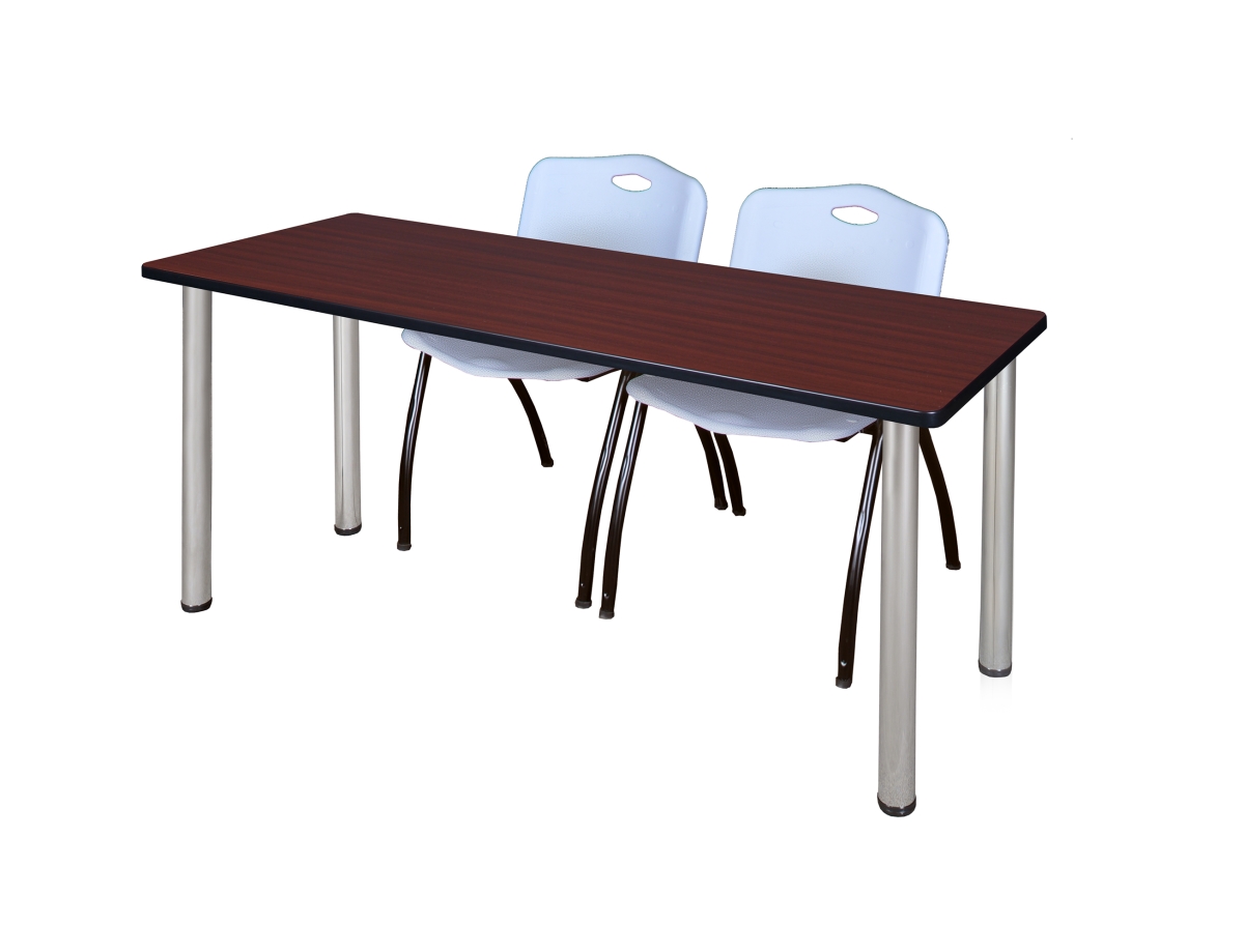 66 x 24 in. Kee Training Table, Mahogany & Chrome & 2 in. M Stack Chairs - Grey