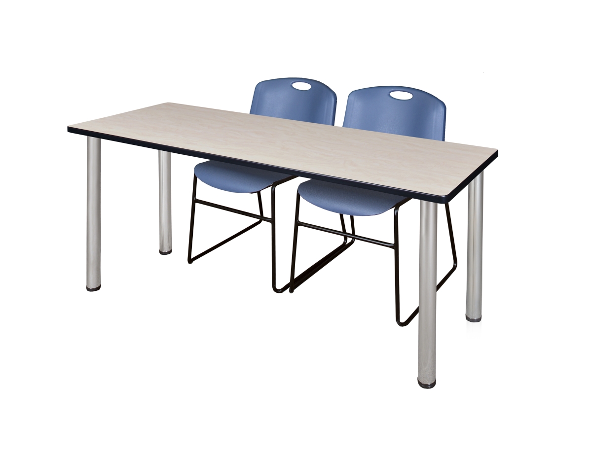 66 x 24 in. Kee Training Table, Maple & Chrome & 2 in. Zeng Stack Chairs - Blue