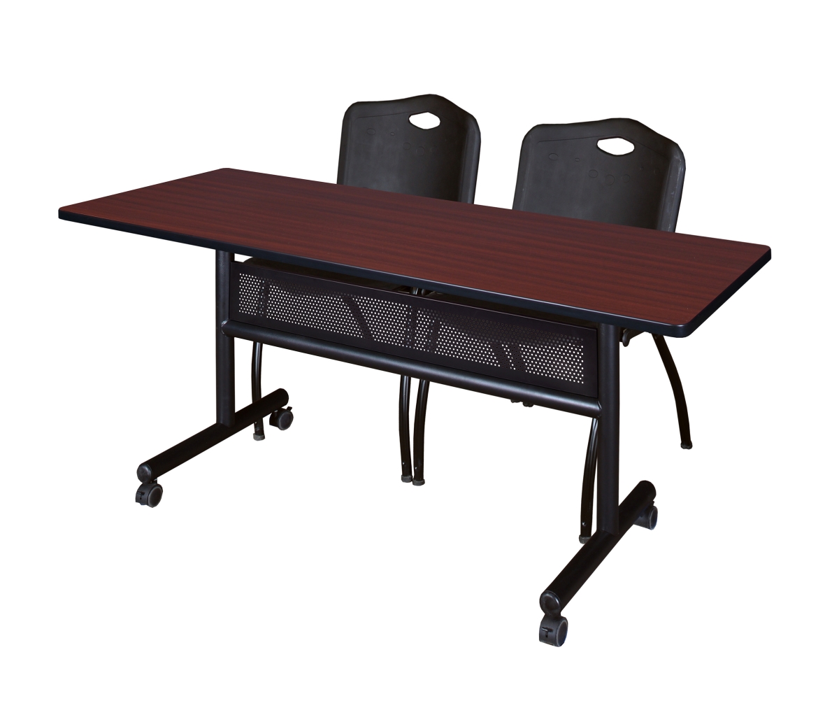 60 x 24 in. Flip Top Mobile Training Table with Modesty Panel, Mahogany & 2 in. M Stack Chairs - Black
