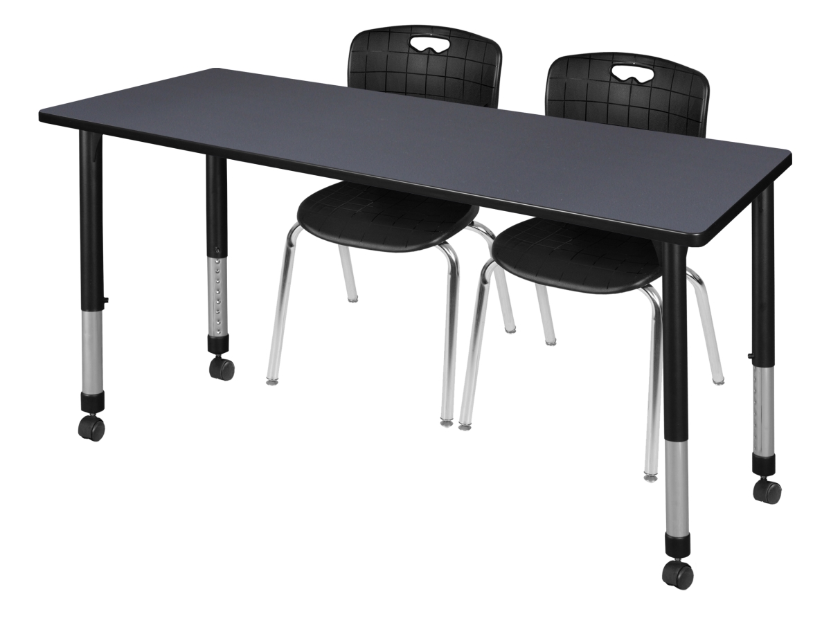 72 x 24 in. Kee Height Adjustable Mobile Classroom Table, Grey & 2 Andy 18 in. Stack Chairs - Black