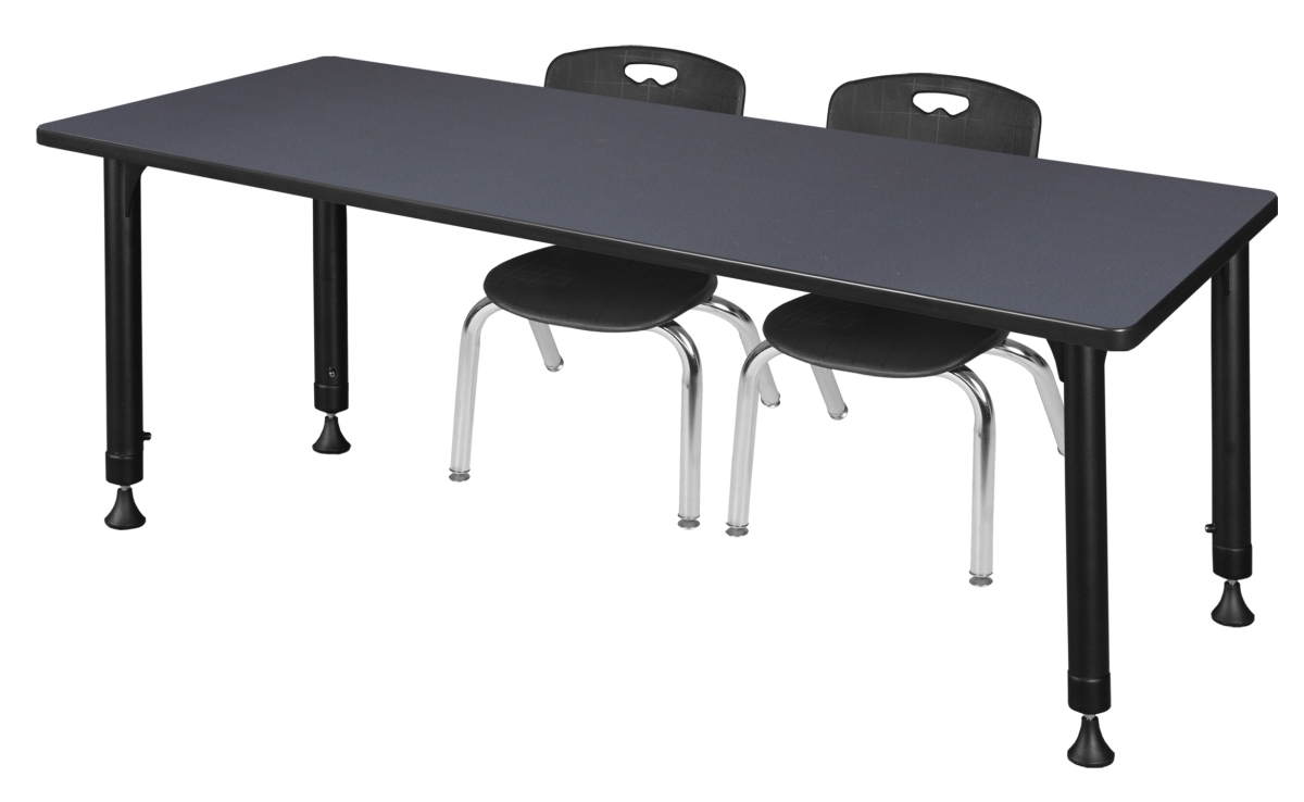 72 x 24 in. Kee Height Adjustable Mobile Classroom Table, Grey & 2 Andy 12 in. Stack Chairs - Black