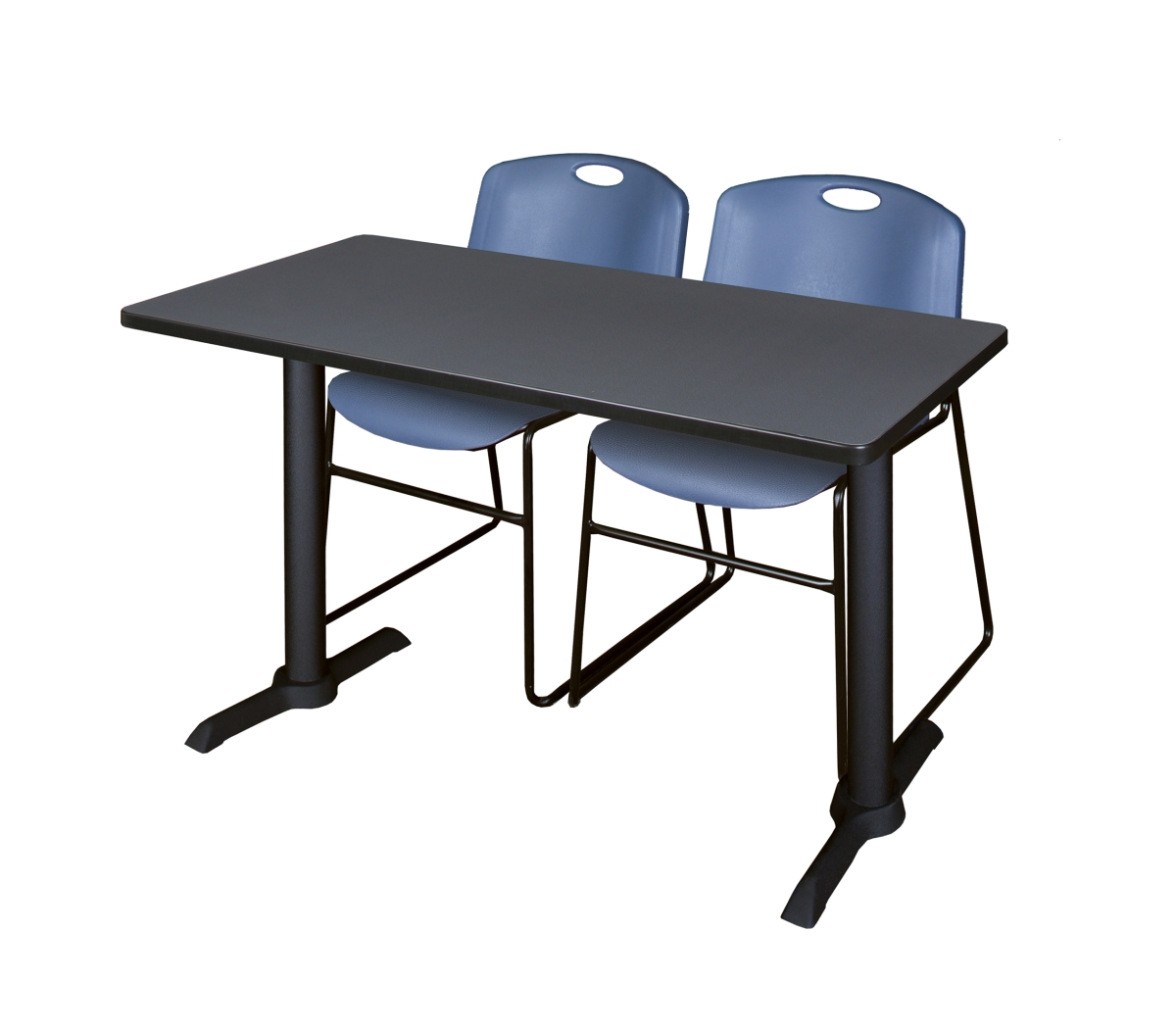 48 x 24 in. Cain Training Table, Grey & 2 in. Zeng Stack Chairs - Blue
