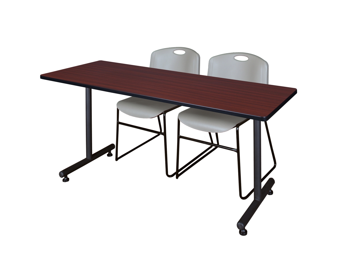 66 x 24 in. Kobe Training Table, Mahogany & 2 in. Zeng Stack Chairs - Grey
