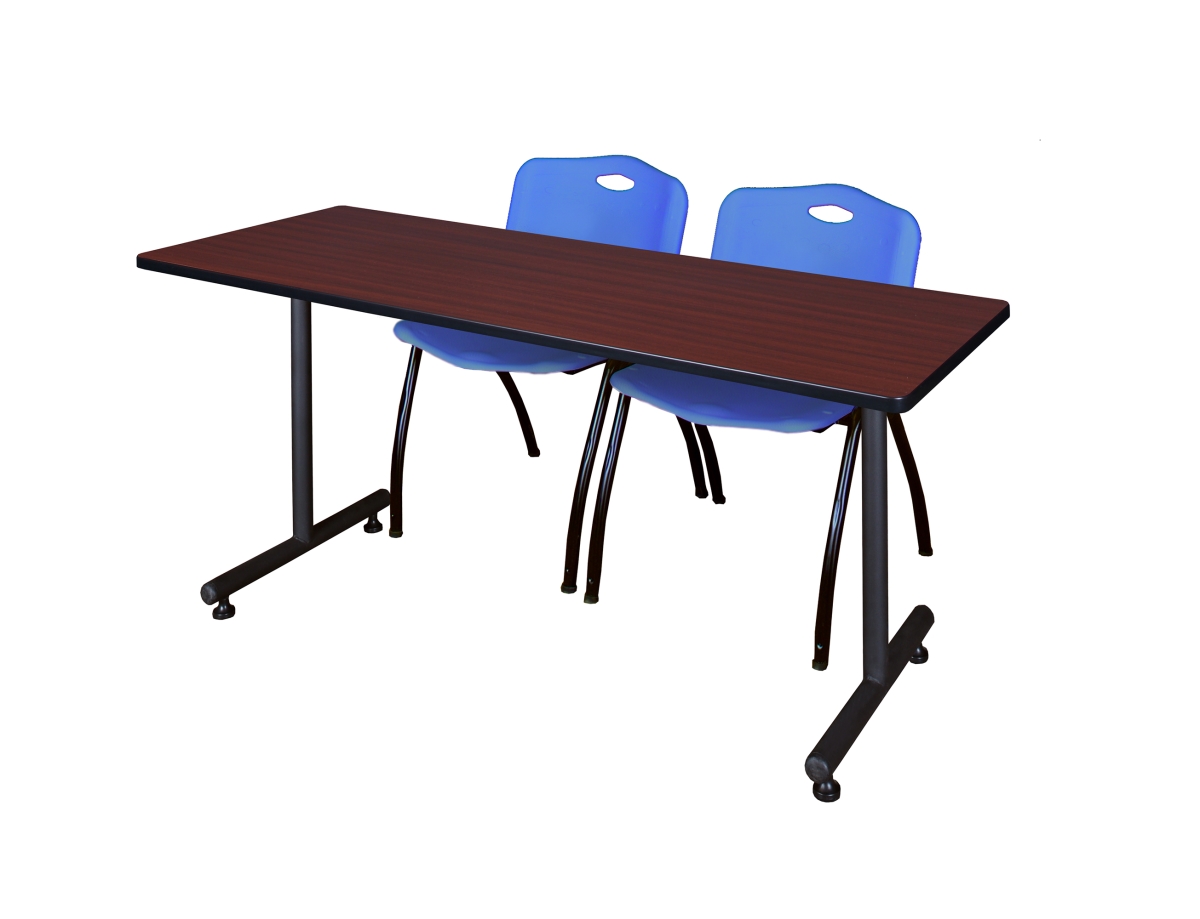 66 x 24 in. Kobe Training Table, Mahogany & 2 in. M Stack Chairs - Blue