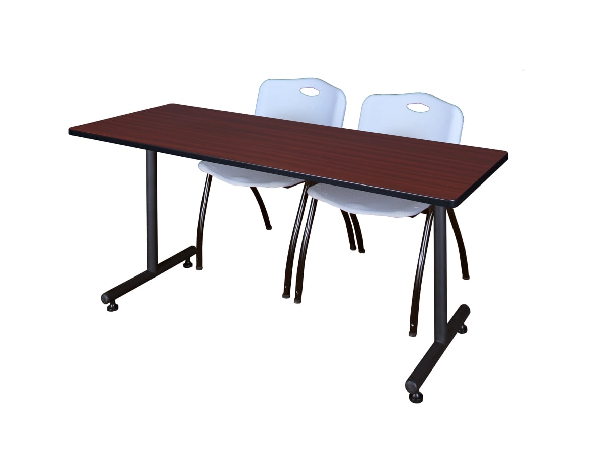 66 x 24 in. Kobe Training Table, Mahogany & 2 in. M Stack Chairs - Grey