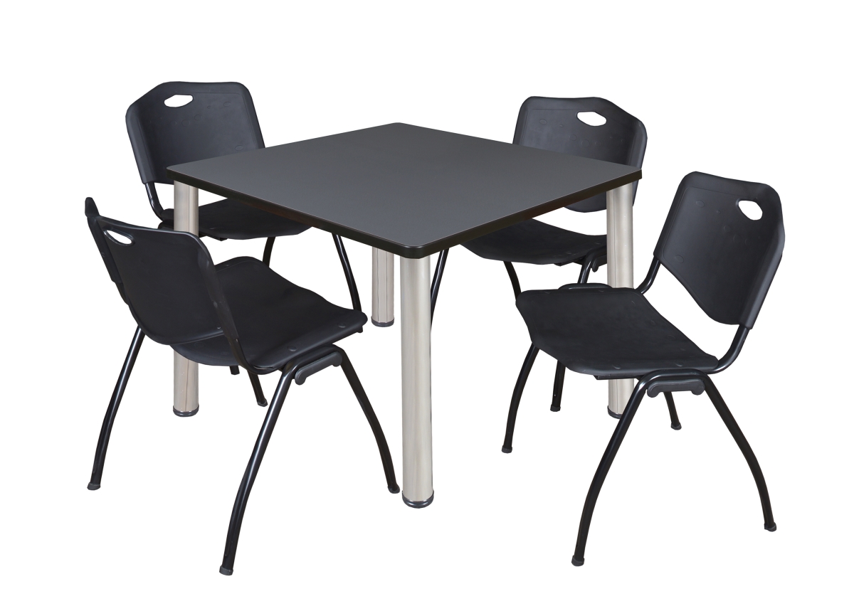 36 in. Kee Square Breakroom Table, Grey & Chrome & 4 in. M Stack Chairs - Black