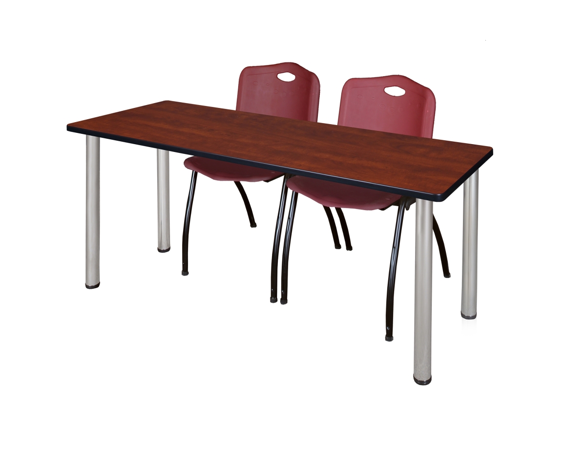 72 x 24 in. Kee Training Table, Cherry & Chrome & 2 in. M Stack Chairs - Burgundy