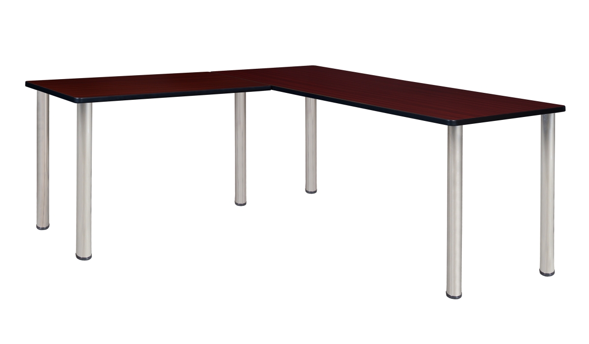 66 in. Kee L-Desk with 42 in. Return, Mahogany & Chrome