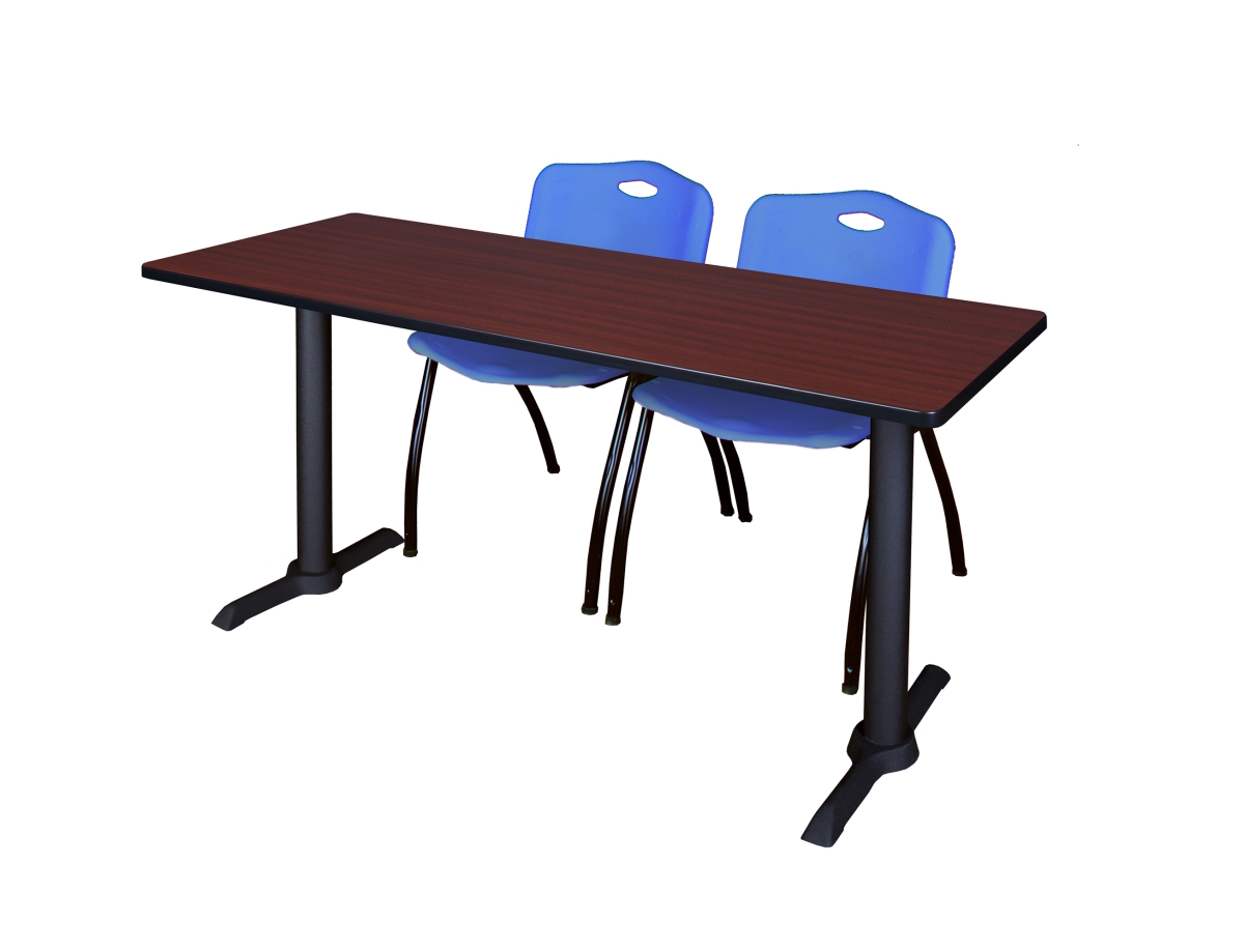 66 x 24 in. Cain Training Table, Mahogany & 2 in. M Stack Chairs - Blue