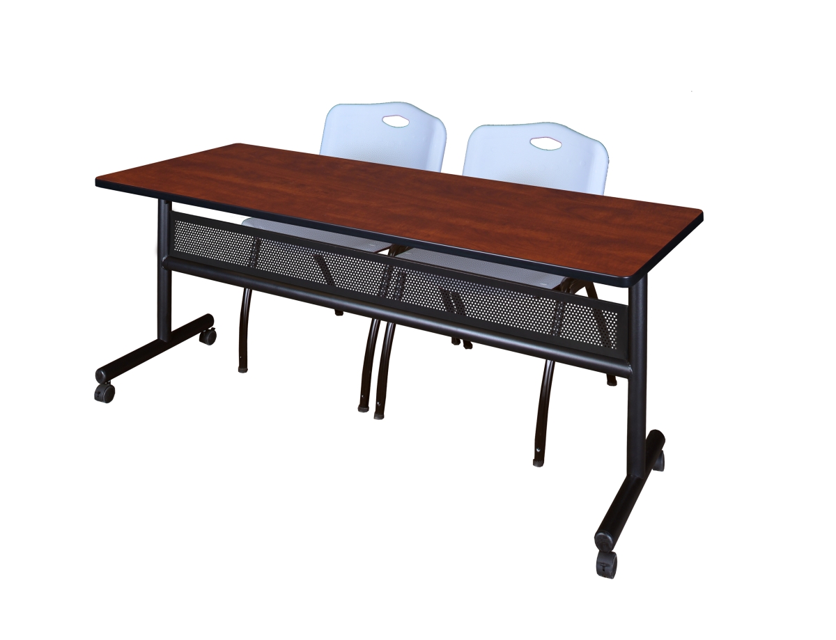 72 x 24 in. Flip Top Mobile Training Table with Modesty Panel, Cherry & 2 in. M Stack Chairs - Grey