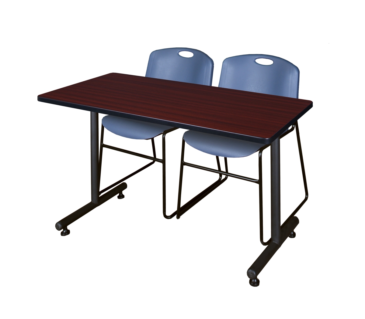 48 x 30 in. Kobe Training Table, Mahogany & 2 in. Zeng Stack Chairs - Blue
