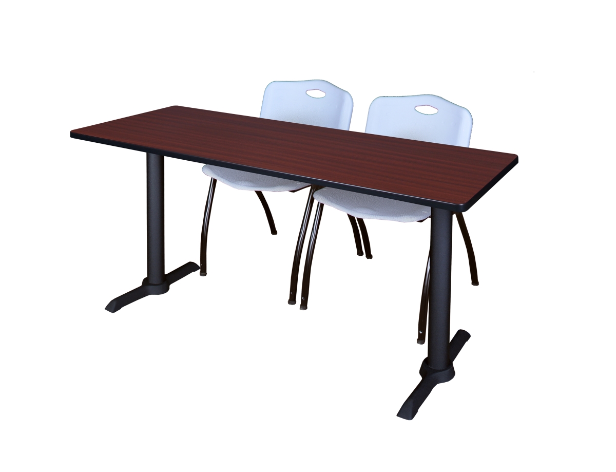 66 x 24 in. Cain Training Table, Mahogany & 2 in. M Stack Chairs - Grey