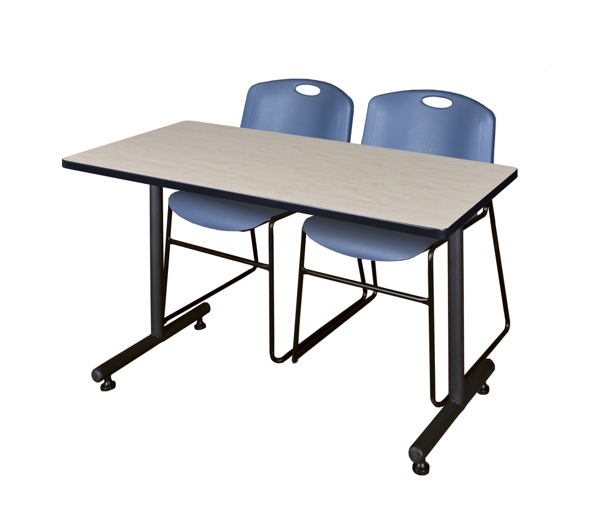 48 x 30 in. Kobe Training Table, Maple & 2 in. Zeng Stack Chairs - Blue