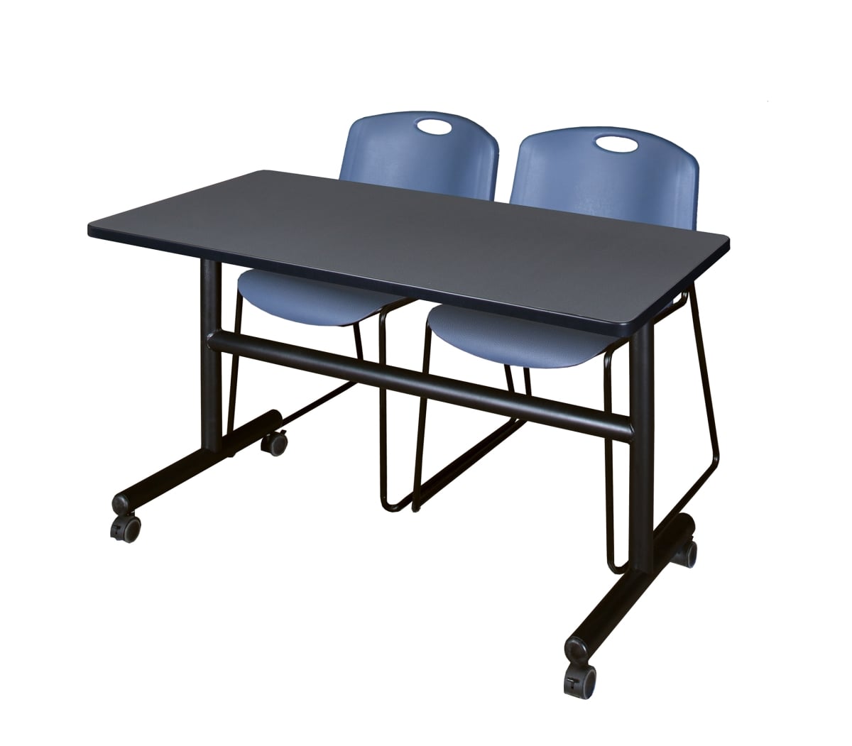 48 in. Kobe Flip Top Mobile Training Table, Grey & 2 in. Zeng Stack Chairs - Blue